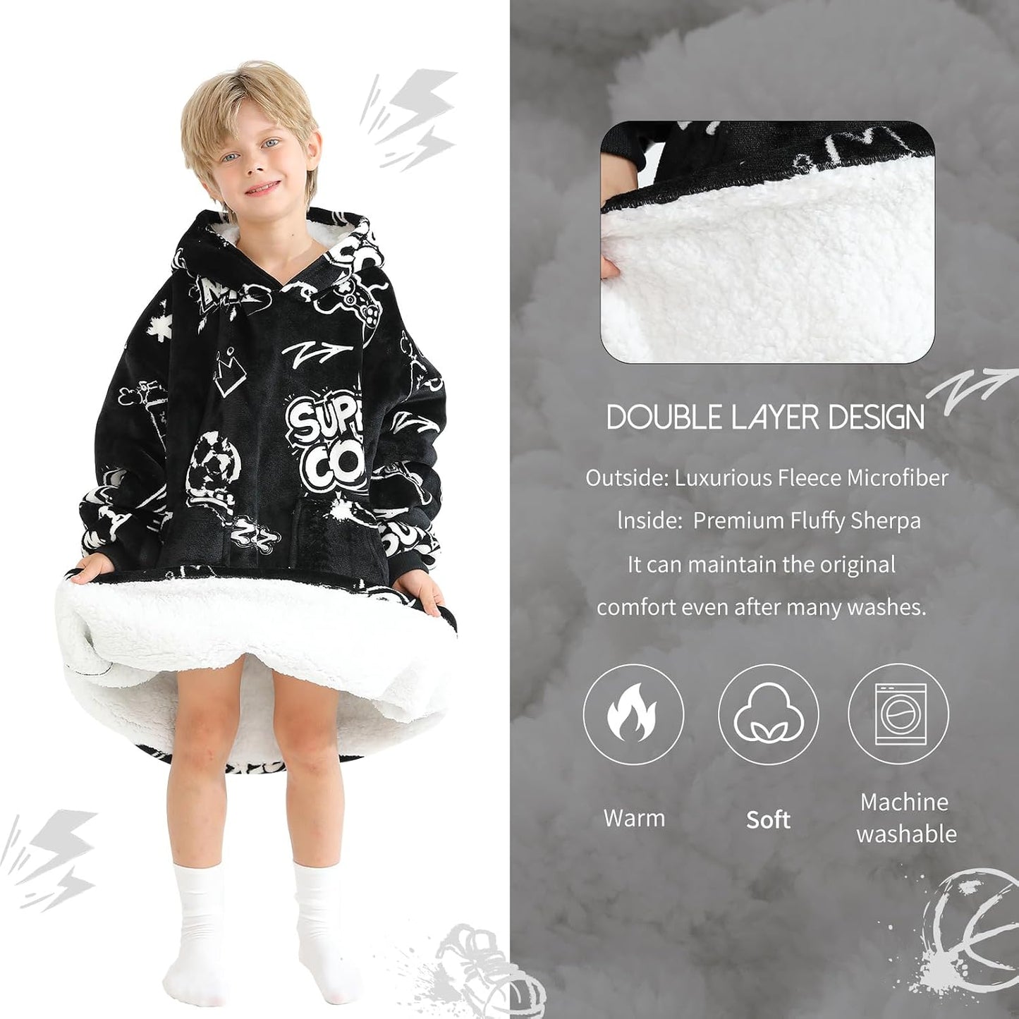 Aemicion Strawberry Blanket Hoodie,Oversized Sherpa Wearable Hooded Blanket,Warm Cozy Sweatshirt Gifts for Women Girls Adult