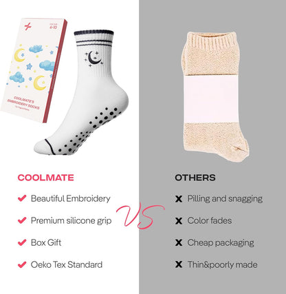 COOLMATE Pilates Socks with Grips for Women, Yoga Socks, Crew Non Slip Women for Barre, Pilates Gifts for Women - Colors B
