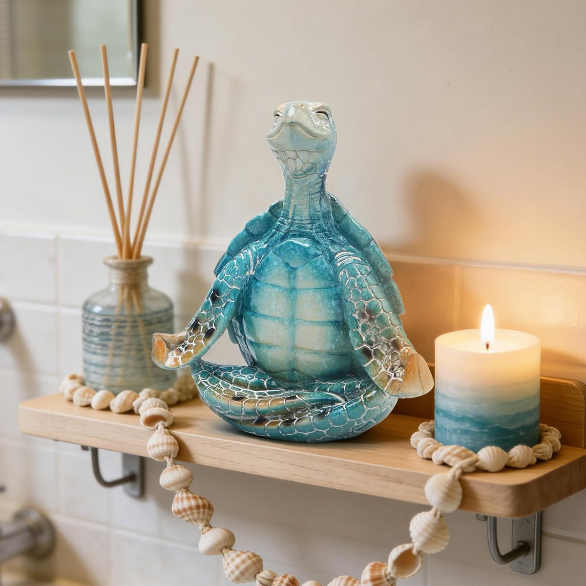 Hodao 2PCS Sea Turtle Meditation Yoga Figurines, Coastal Beach Decor