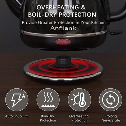 Anfilank Electric Gooseneck Kettle, 1L 1500WFast Boil, 100% Stainless Steel BPA Free Pour-Over Coffee & Tea Kettle,Water Boiler with Auto Shut & Boil-Dry Protectio,Green
