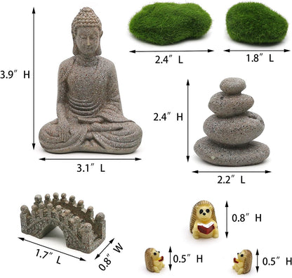 Meditation Zen Garden Accessories - Miniature Buddha Fairy Garden Kit Micro landscape Terrarium Kit DIY Japanese Mini Zen Garden Decor Chinese Potted Plant Culture Bonsai Decoration Bridge Pagoda