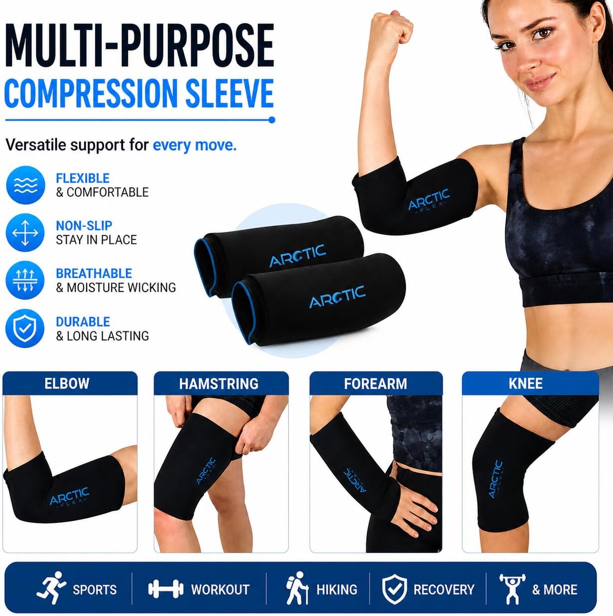 2 Pack - Premium Cold Therapy Compression Ice Sleeve, Knee Ice Pack Wrap for Injuries, Elbow, Quad & Hamstring Relief, Flexible & Reusable Cold Wrap Recovery for Meniscus, ACL, MCL, Ice & Heat Therapy