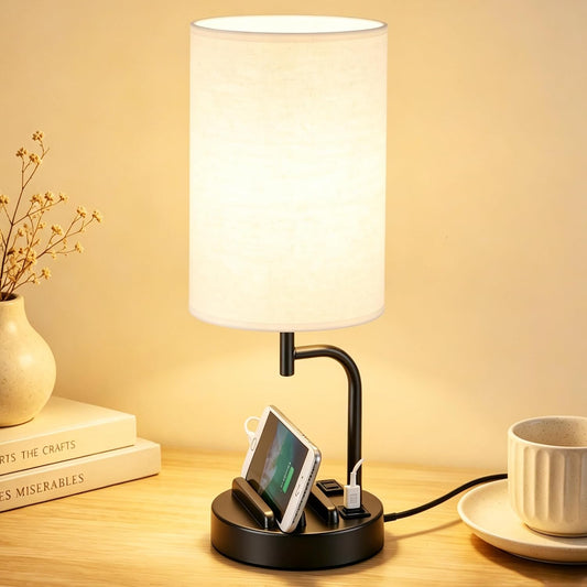 Dreamholder Touch Control USB Table Lamp with USB C/A & AC Outlet, 3-Way Dimmable Bedside Lamp, Modern Nightstand Lamps for Bedroom Living Room Guest Room Office, Bulb Included, Gold