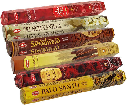 Hem Incense Sticks Variety Pack #23-120 Insence-Sticks (6 Incents x 20 Insense) + Incense Stick Holder with 6 Most Liked Scents Including Patchouli Dragons Blood White Sage Frankincense-Myrrh