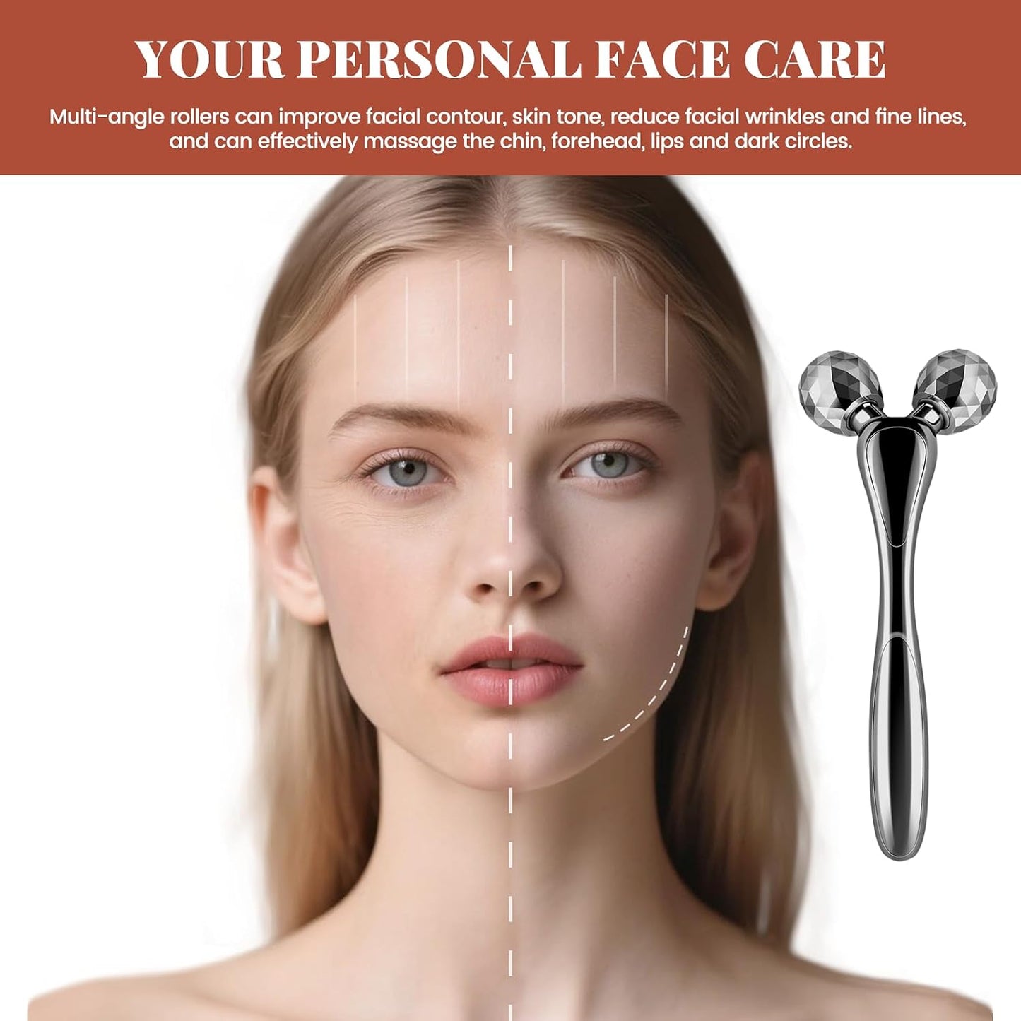Wireless Face Massager Tool, 8-Roller 3D Face Roller for Women, LED Facial Massager,V-Shape Face Sculpting Tool for Jawline, 6 Light & Vibration Modes, USB-C Rechargeable