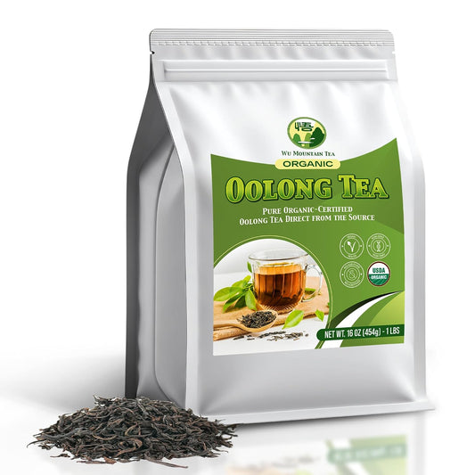 Wu Mountain Tea Organic Oolong Tea Loose Leaf, 1 lb – Premium Whole Leaf Chinese Oolong Tea Leaves, Smooth & Aromatic