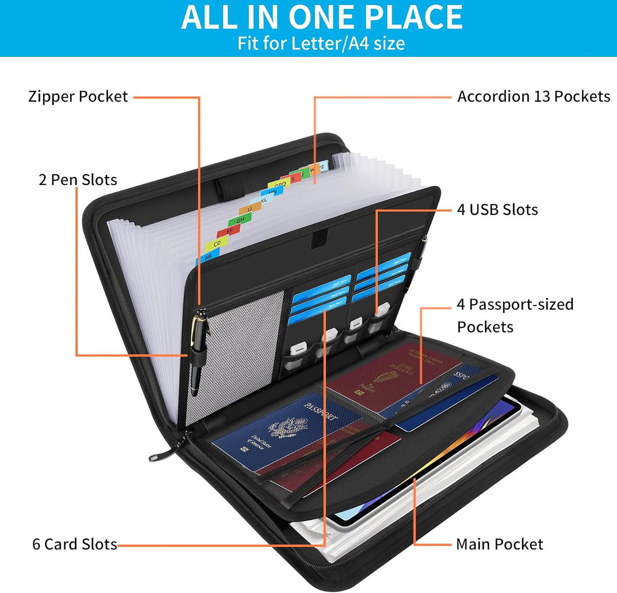 Important Document Organizer with Lock, Fireproof Accordion File Organizer