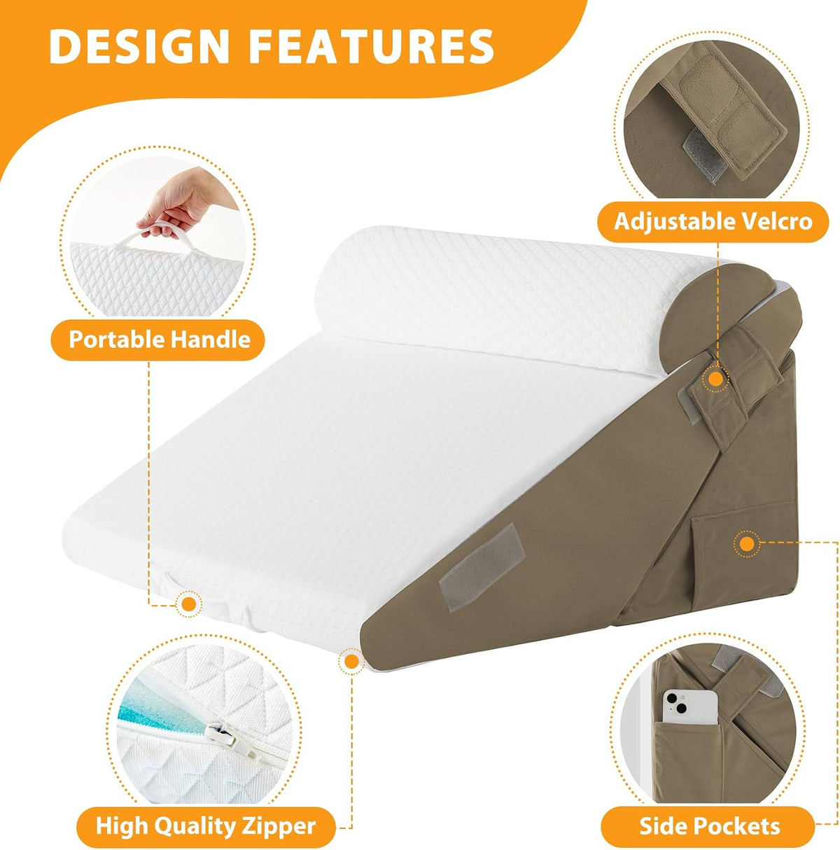 Ruqmuis Wedge Pillow Set for After Surgery, 3PCS Adjustable 9&12 Inch Bed Wedge Pillow for Sleeping, Incline Pillow Wedge for Headboard, Post Surgery, Acid Reflux, Neck&Back Support, White/Grey