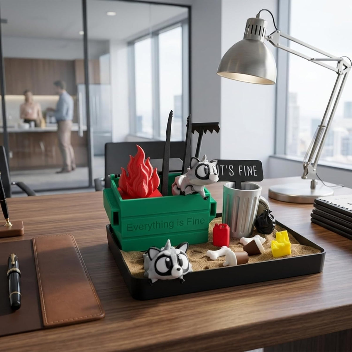 Dumpster Fire Zen Garden for Desk, Mini Sand Art Kit with Raccoons