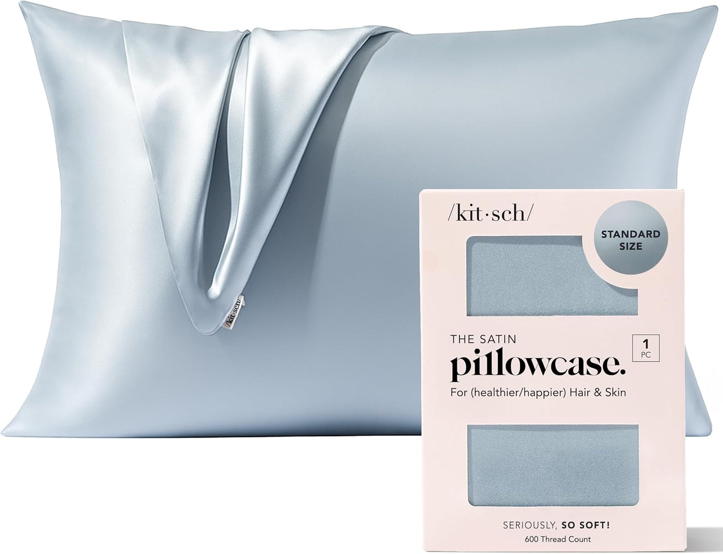 Kitsch Satin Pillowcase with Zipper for Hair & Skin - Softer Than Silk Pillow Cases, Smooth Cooling Satin Pillow Case, Wrinkle-Free, Machine Washable - Pillow Cases Standard Size (19x26) - Blush