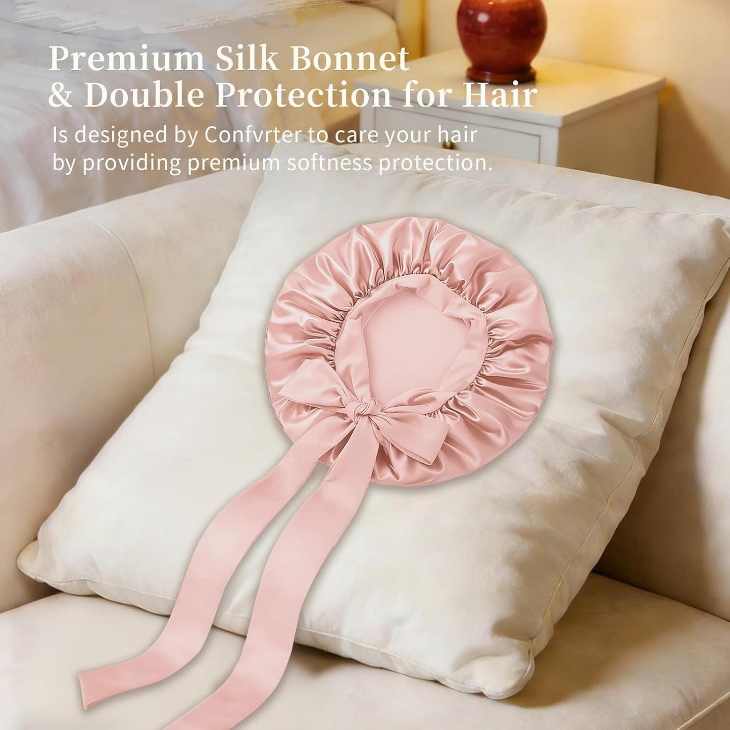 Silk Bonnet Satin Bonnet for Sleeping Large Bonnets with Tie Band Hair Wrap with Adjustable Straps Hair Cap for Women Curly Black