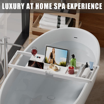 Foldable Bathtub Caddy Tray for Tub,Bamboo Expandable Bath Table Trays,Premium Bathroom Accessories for New Home & Mothers Day & Birthday Gifts for Couples,Natural