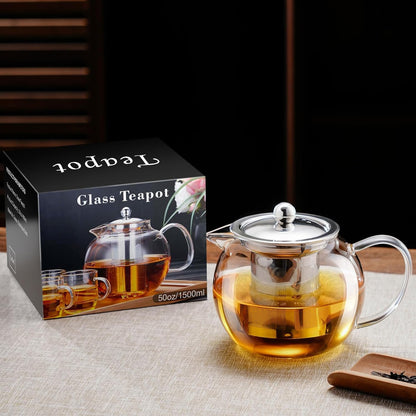 PARACITY Glass Teapot Stovetop 18.6 OZ, Borosilicate Clear Tea Kettle with Removable 18/8 Stainless Steel Infuser, Teapot Blooming and Loose Leaf Tea Maker Tea Brewer for Camping, Travel (550ML)
