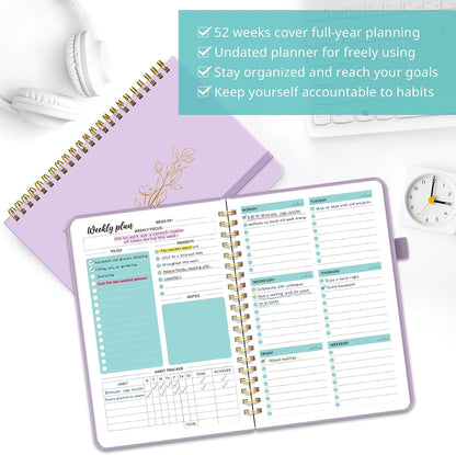 Taja Undated Weekly Planner, Weekly To Do List Notebook with Goal & Habit Tracker Organizer, A5 Weekly Planner Notebook with Spiral Binding, 6.1" x 8.2" - Green