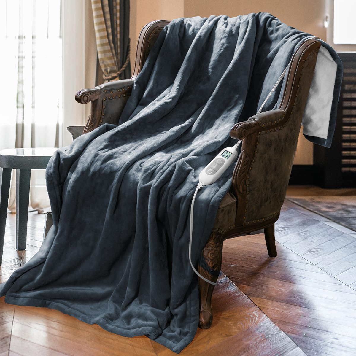 Mlivrom Heated Throw Blanket with 1-9 hrs Timer Auto-Off & 8 Heating Levels，Flannel Electric Blanket Throw ETL Certification，Machine Washable Full Body Warming Blankets