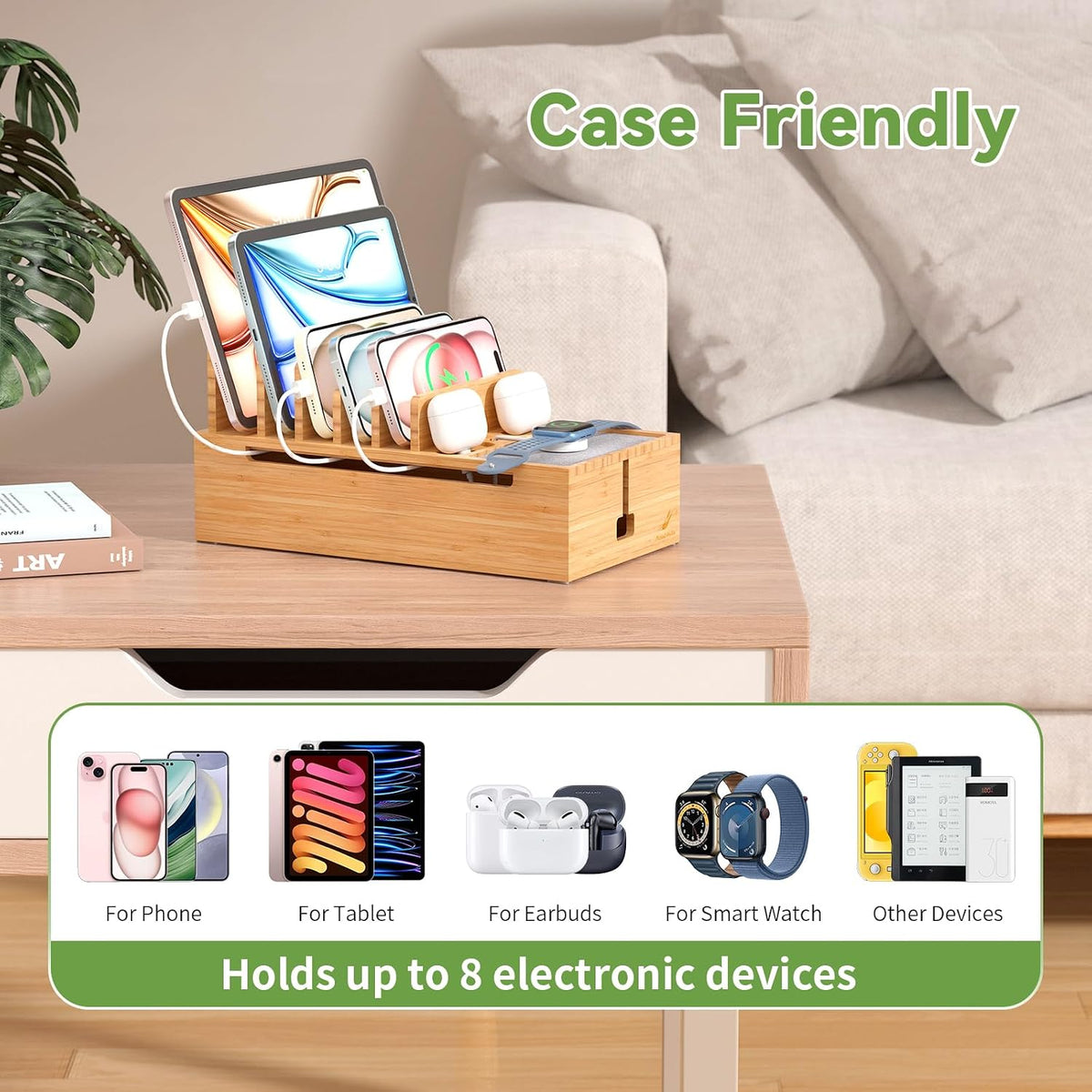 Pezin & Hulin Cell Phone Charging Station for Multi Devices-Natural Bamboo