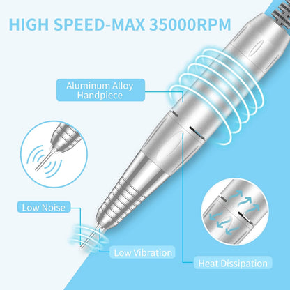 MOCOWIND Portable Nail Drill Professional 35000 RPM, Electric Nail E File