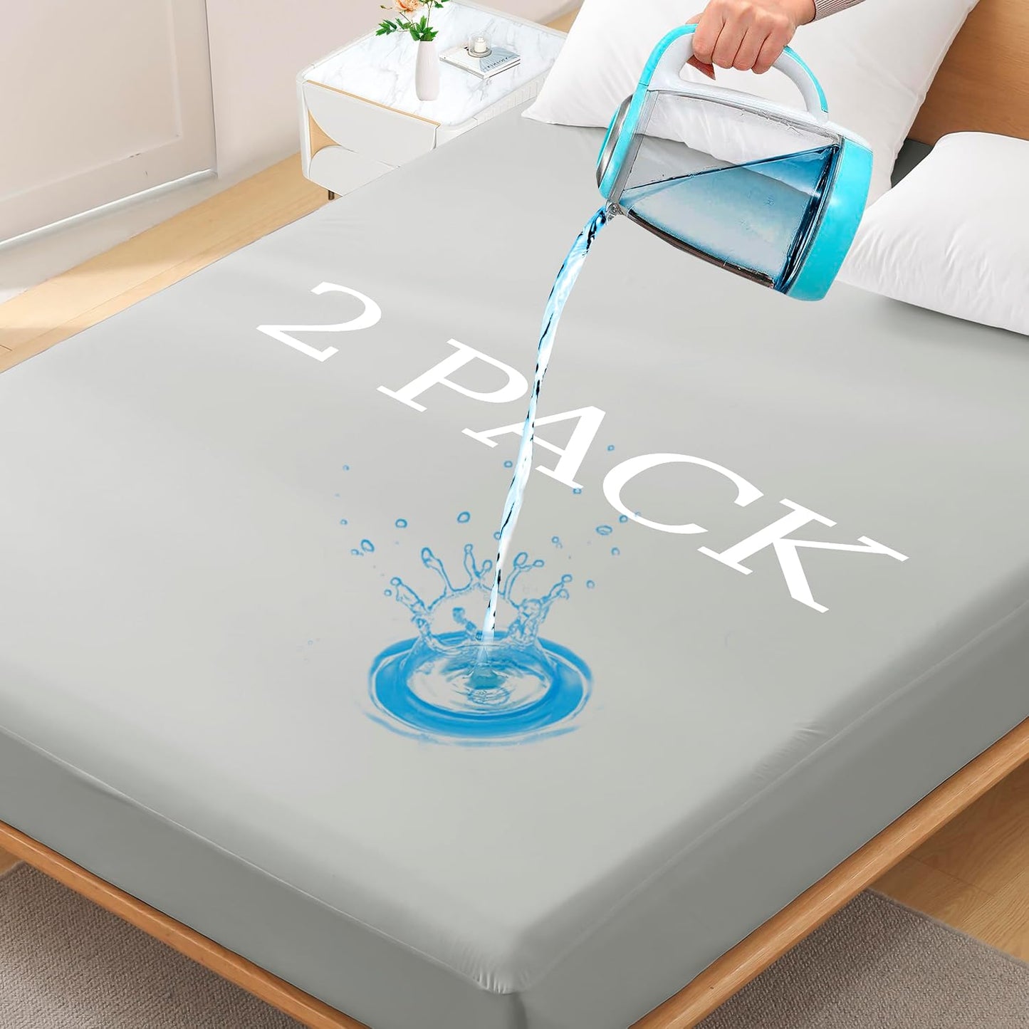 2 Pack Twin Size Premium Waterproof Mattress Protector, Soft Breathable Mattress Pad, Noiseless Waterproof Bed Cover - Stretch to 21" Fitted Deep Pocket Mattress Protection