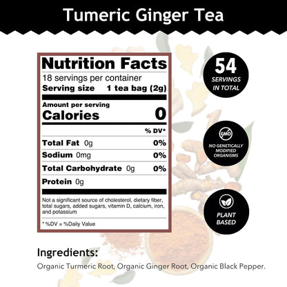 Buddha Teas - Organic Turmeric Ginger Tea - Herbal Tea - Earthy, Mildly Spicy Taste & Sweet Undertones - Enjoy Hot or Cold - Caffeine Free - 100% Kosher & Non-GMO - 18 Tea Bags (Pack of 1)