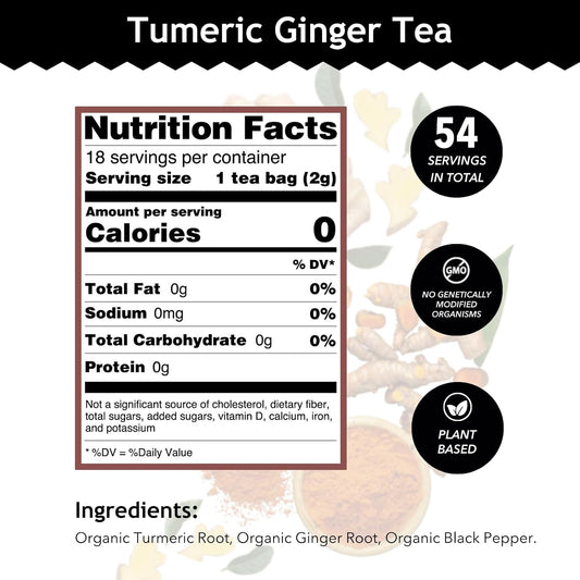 Buddha Teas - Organic Turmeric Ginger Tea - Herbal Tea - Earthy, Mildly Spicy Taste & Sweet Undertones - Enjoy Hot or Cold - Caffeine Free - 100% Kosher & Non-GMO - 18 Tea Bags (Pack of 1)