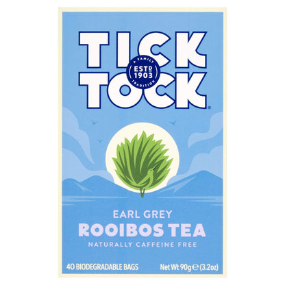 TICK TOCK TEAS Rooibos Earl Grey, Naturally Caffeine Free Red Bush Herbal Tea, Rich in Anti-Oxidants, South African, Superfood, 3.5 Oz, 40 Count, Pack of 4