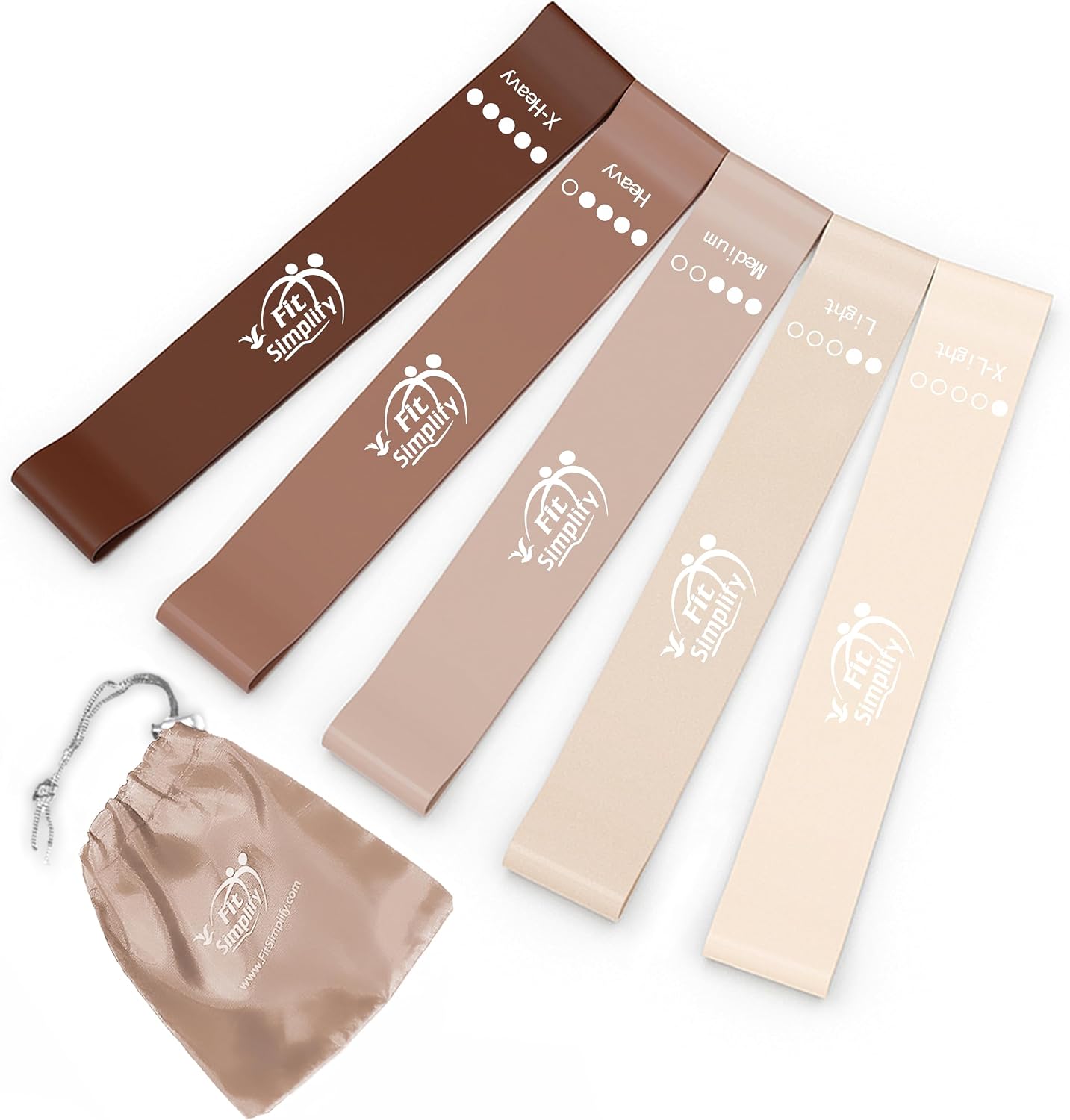 Fit Simplify Resistance Loop Exercise Bands with Instruction Guide and Carry Bag, Set of 5