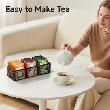 2 Tier Tea Bag Organizer, Mesh Tea Bag Holder with Handle, Teabag Holder, Tea Station Organizer for Countertop, Pantry, Kitchen, Cabinet -Black