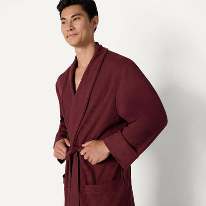 Amazon Essentials Men's Lightweight Cotton Waffle Bath Robe, Mid-Length Loungewear (Available in Big & Tall)