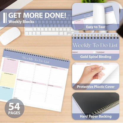 Weekly To Do List Notepad, Undated Planner with 52 Sheets (8.5''x11'') | Desk Accessories and Supplies, Women & Man, Home School & Work
