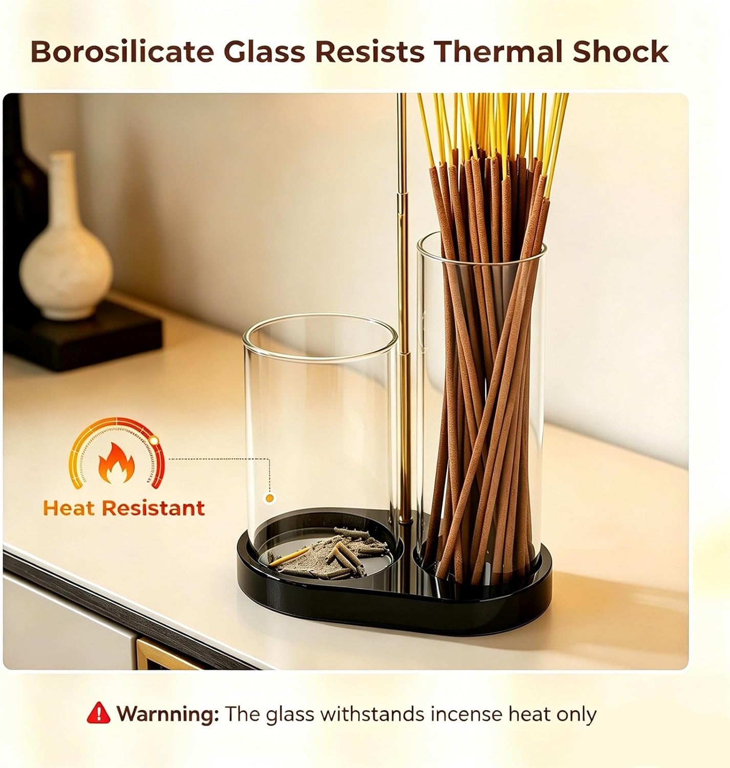 3 in 1 Incense Holder for Sticks Upside Down Anti-Ash Incense Burner with Glass Ash Catcher Backflow Cone Incense Diffuser with Adjustable Threaded Mounting for Mediation Yoga Spa Gifts Home Decor