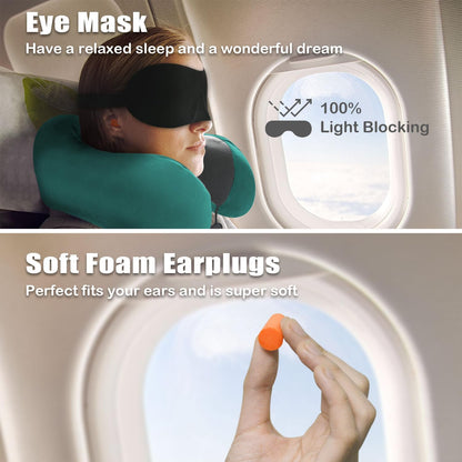 Travel Pillow, Memory Foam Neck Pillow for Traveling, U Shape Neck Pillow Airplane Portable Flight Pillow Travel Kit with 5D Contoured Eye Masks and Earplug for Plane Train Car Home Office