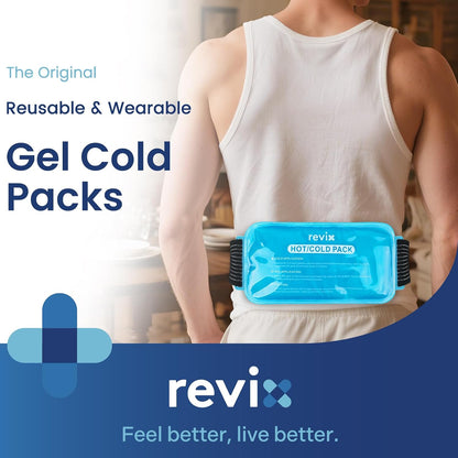 REVIX Ice Packs for Injuries Reusable, 2 Packs Hot & Cold Gel Ice Packs with PVC Cooling Design & Adjustable Strap, Flexible Therapy on Joints, Muscles, Shoulder, Back and Knee (10" x 5" Blue)