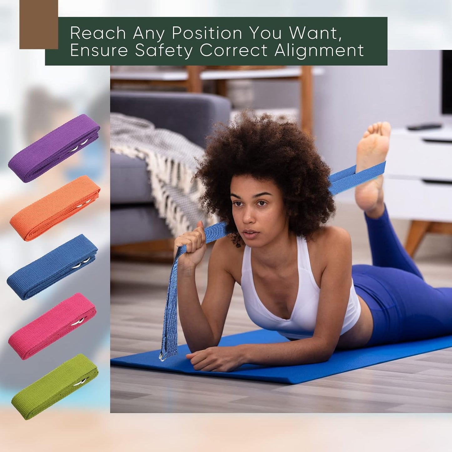10 Pcs Yoga Strap 8ft Yoga Stretching Exercise Band Stretching Belt with Adjustable Metal D Ring Buckle Loop for Pilates, Dance, Physical Therapy, Gym Workout