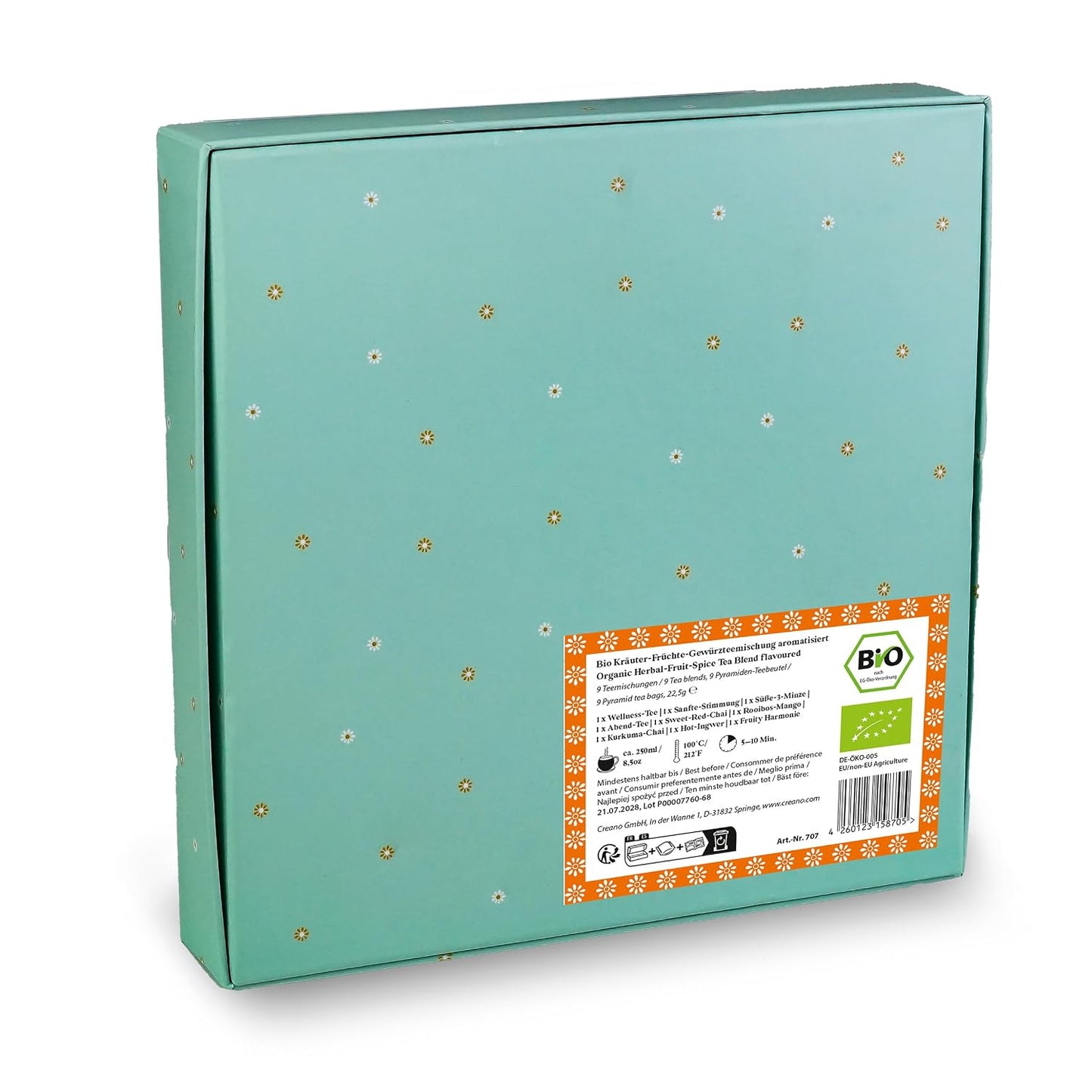 Creano Organic Herbal Tea Sampler Gift Set - Tea Gift Box - 27 Organic Tea Bags in 9 Different Varieties 54 g