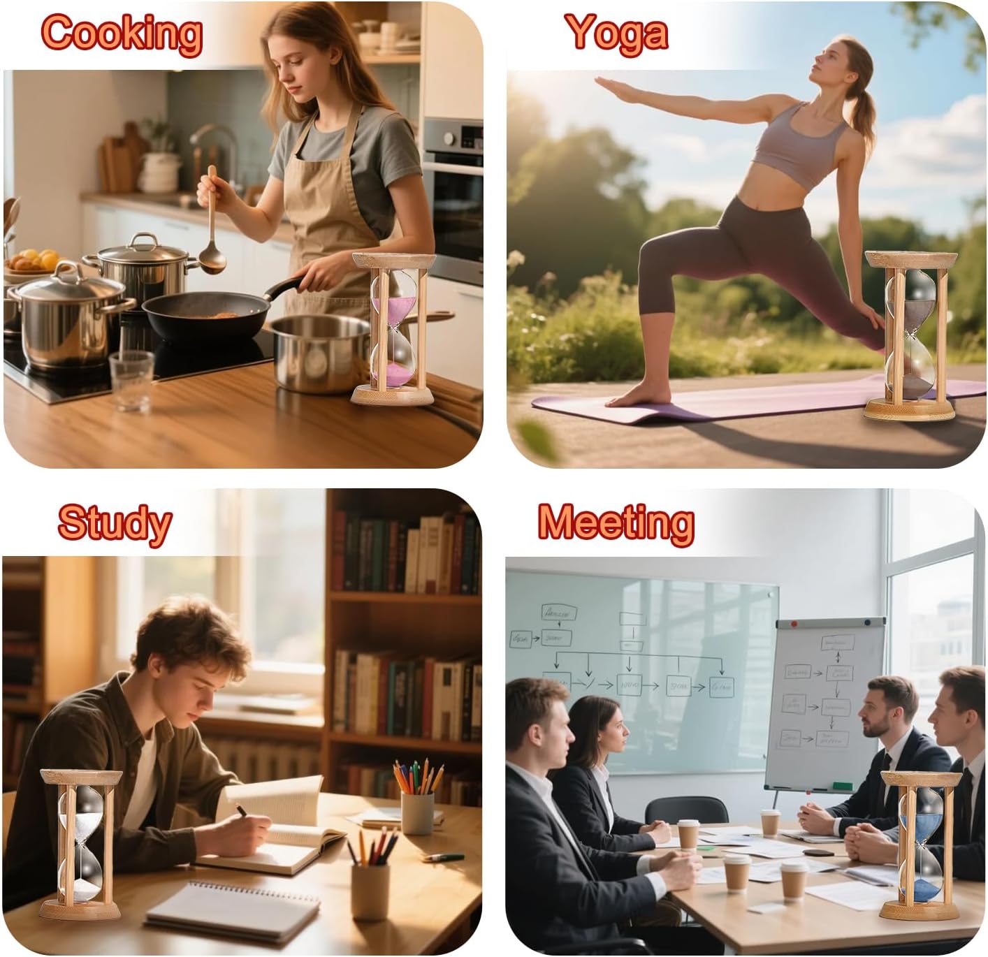 Hourglass 15 Minute,Wood Sand Timer 15 Min, Unbreakable Sandglass,Sand Watch for Study,Yoga,Cooking,Desk Decor & Gift,White