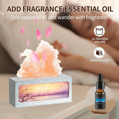 Fireplace Flame Essential Oil Diffuser, 280ml Aromatherapy Humidifier with Remote Control, 7 Color LED Lights, Ultrasonic Aroma Diffuser for Home Bedroom Office Yoga Spa, White