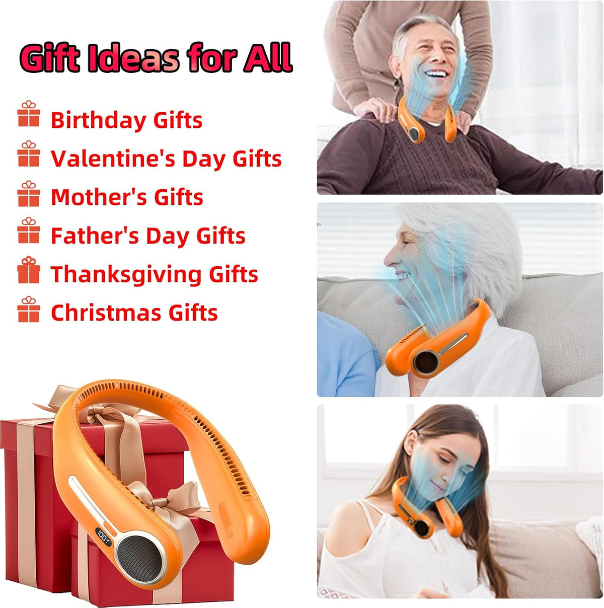Portable Neck Fan, Personal Wearable Bladeless Fan, 6000mAh USB Rechargeable, 360° Airflow, LED Display, 4-Speeds, Hands Free Fan for Outdoor Indoor, Birthday Gifts for Men Women Dad Mom (Black)