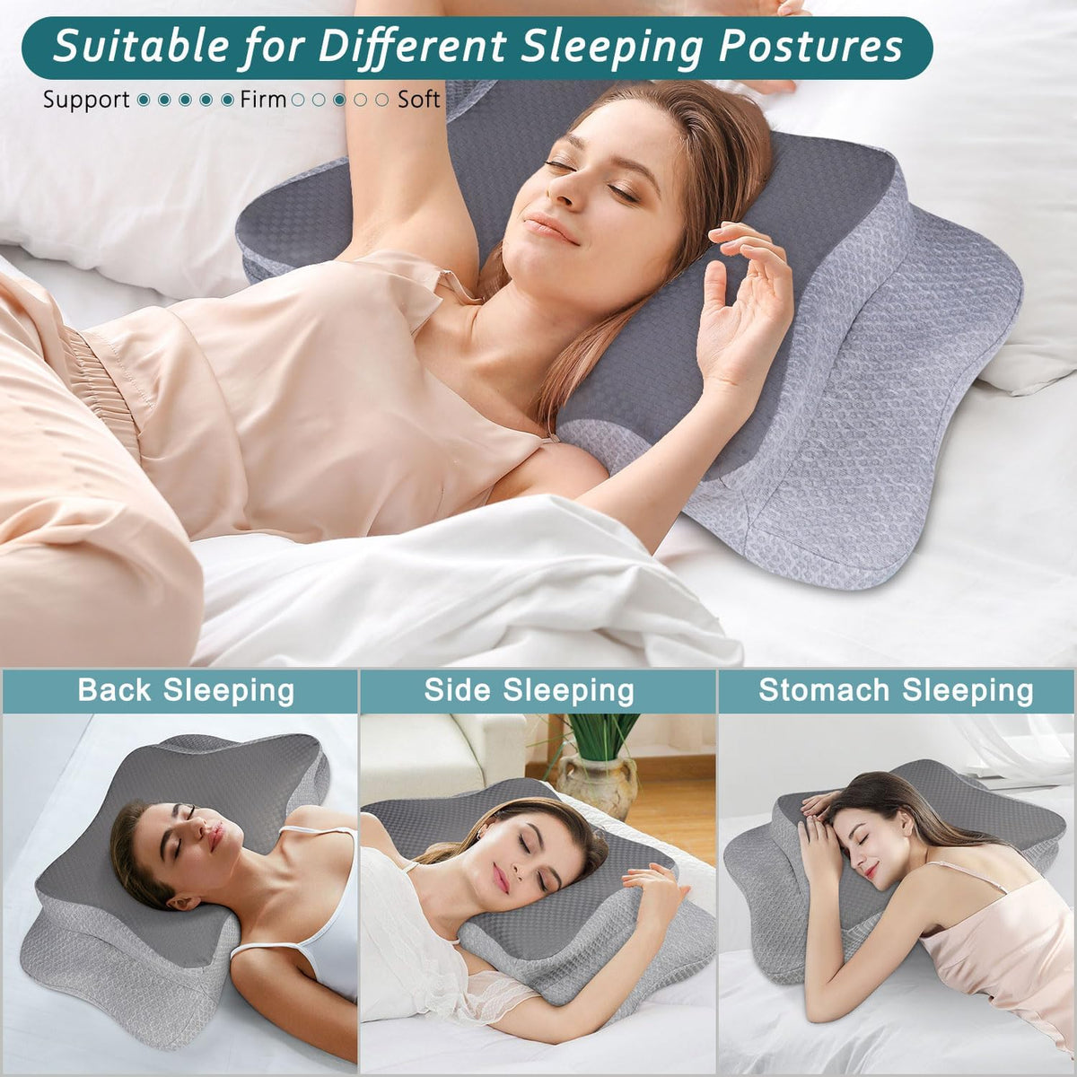CHxxy Cervical Neck Pillow for Pain Relief Sleeping, Memory Foam Pillows