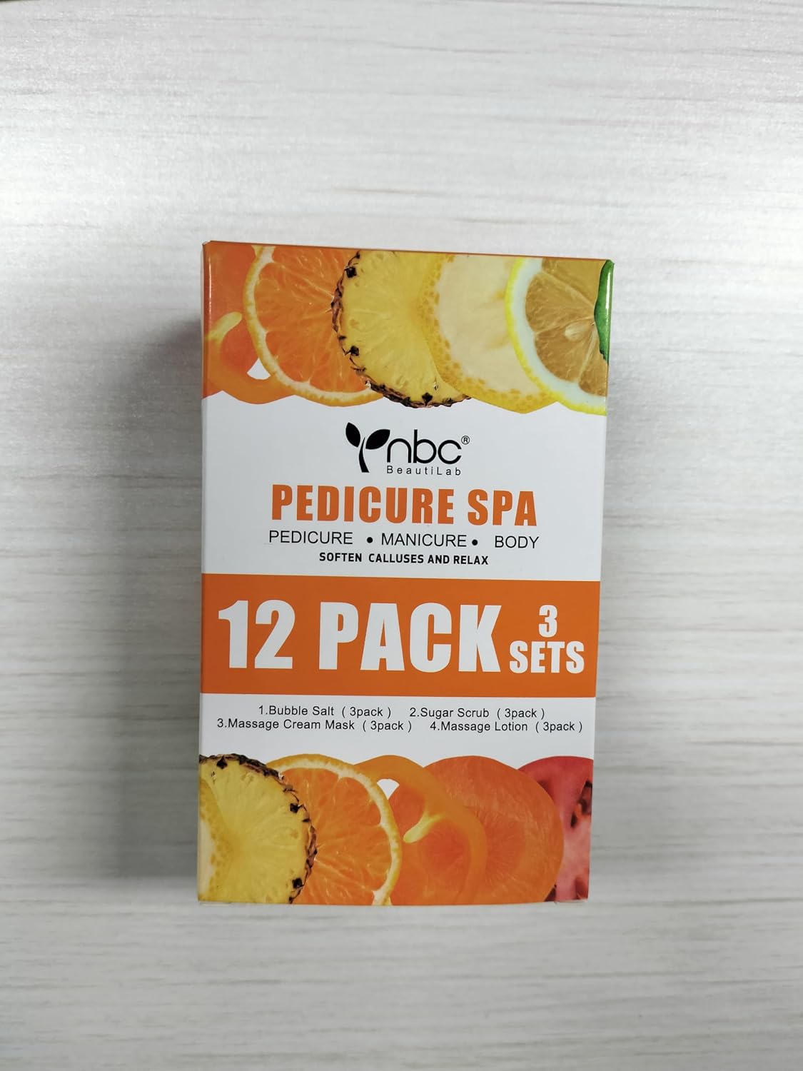 Pedicure Kit Foot Soak Set: Bubble Salt, Sugar Scrub, Massage Mask, Massage Lotion in a Box, 4 Step Foot Spa Kit for Dry Feet, Softens Calluses, Tired Feet（3 Set Lavender) - Colors A