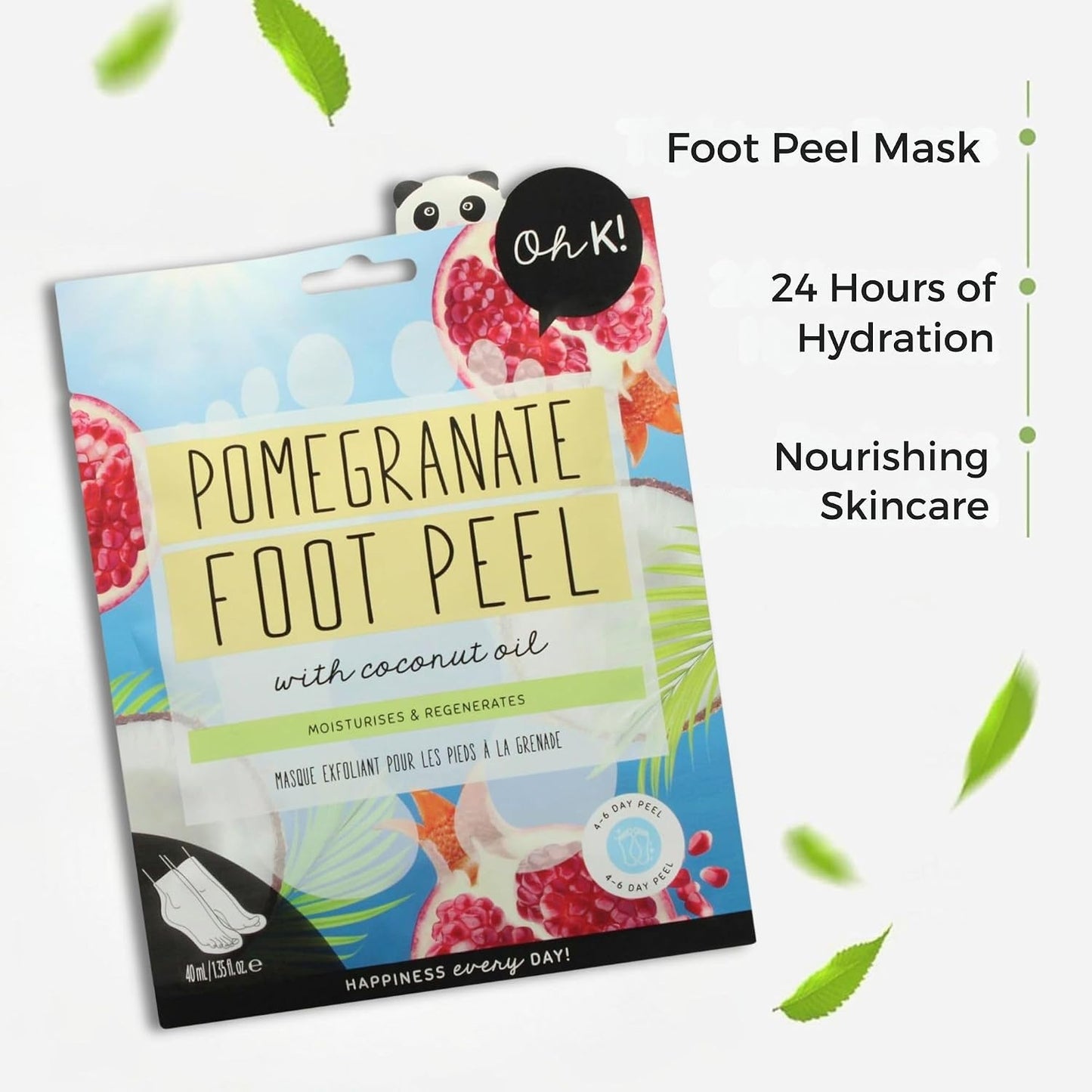 Oh K! Foot Peel Mask - Pomegranate - Foot Peeling Mask for Dry Feet and Cracked Heels - Feet Exfoliant with Pomegranate and Coconut Oil - 1 Pair