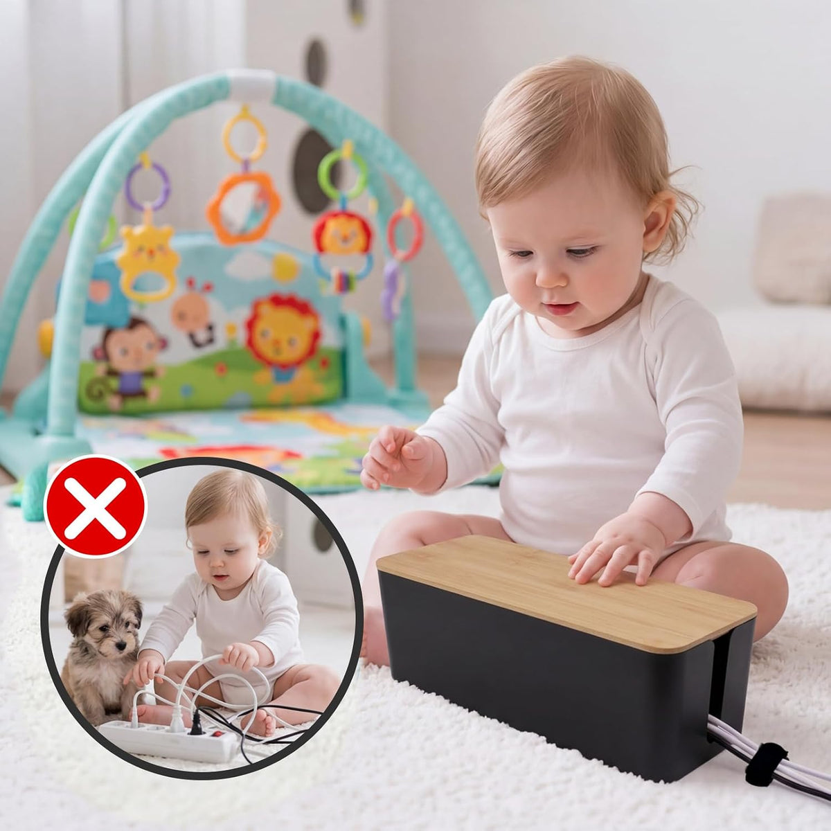 Tuwechen Cable Management Box, Wooden Style Large Cord Organizer Box