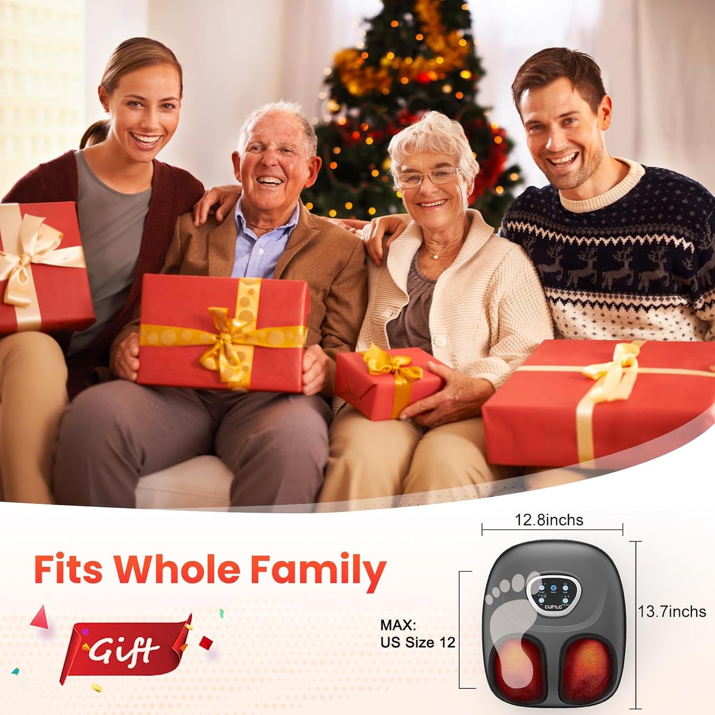 CuPiLo Foot Massager FSA Eligible HSA 2026 Upgraded, Birthday Gifts for Women Men Mom Dad, Feet Massager with Heat for Plantar Fasciitis Relief, 5 Levels Compression & Vibration Massage for Neuropathy