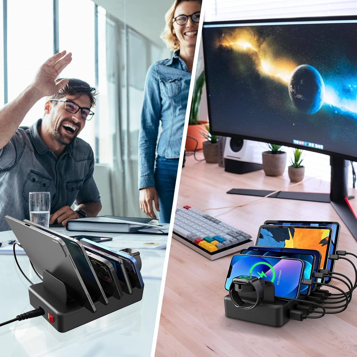 Charging Station for Multiple Devices, 50W 6 Ports Charging Dock with Stand
