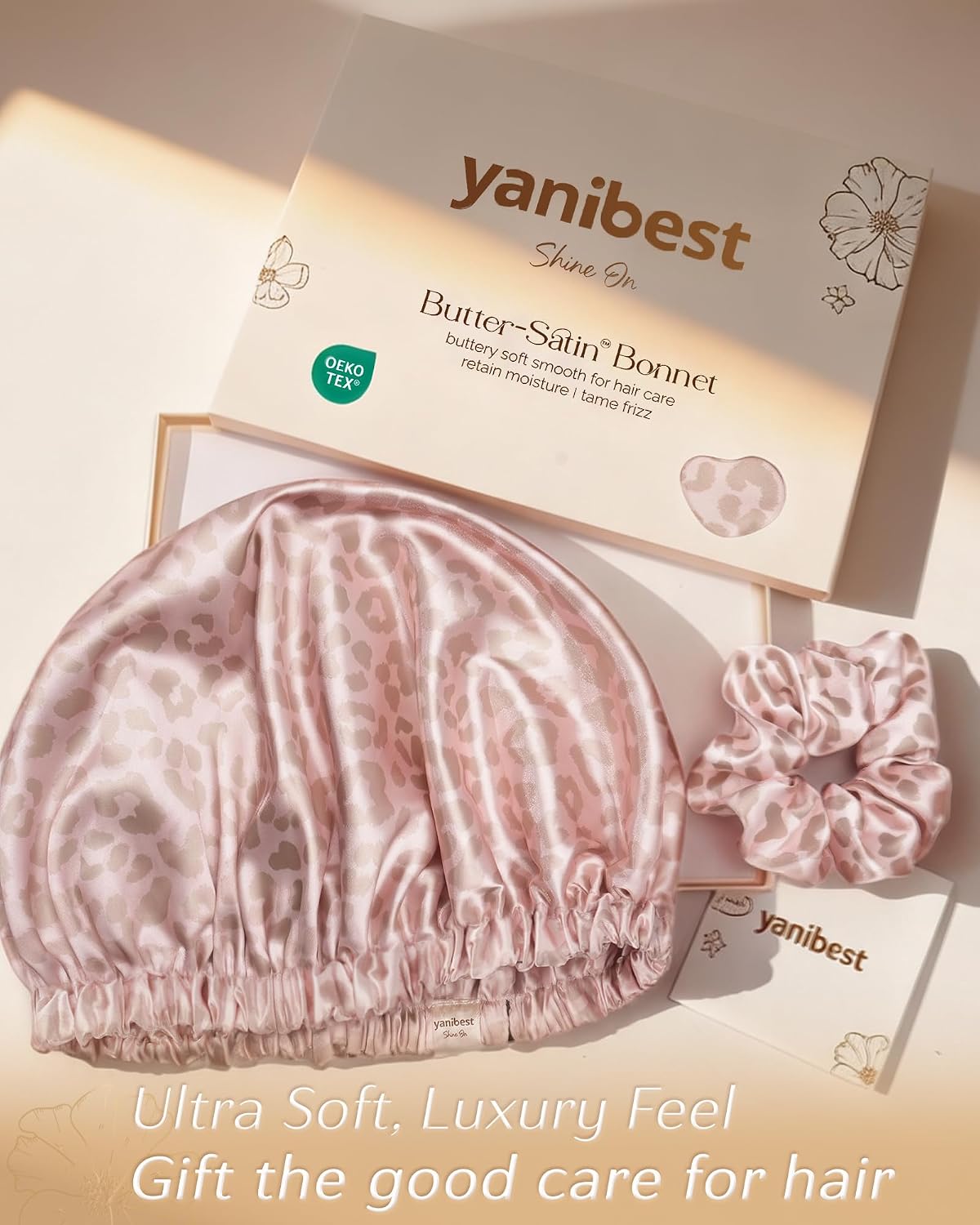 YANIBEST Adjustable Satin Bonnet Double Layer Hair Bonnet for Sleeping Bonnets for Women Hats Curly Natural Hair, Blush Pink