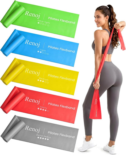 Renoj Pilates Flexbands, 5-Pack Latex-Free Resistance Bands Set – Exercise Bands for Pilates, Yoga, Stretching & Physical Therapy | Home Gym Equipment for Women & Men