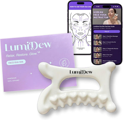 Ceramic Guasha Tool for Face & Body - Lymphatic Drainage Massager, Face Sculpting Tool, Jawline Shaper & Double Chin Reducer - Self Care Gifts