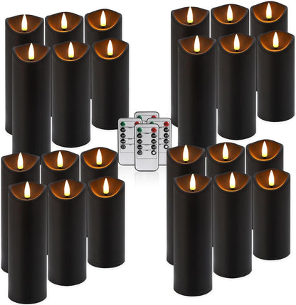 24 Pcs LED Flameless Candles with Remote, 3D Flickering Flame & LED String Lights, Acrylic Clear Cylinder, Timer Function, Romantic Ambience for Home Decor, Party, Wedding (Ivory).