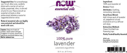 NOW Essential Oils, Lavender Oil, Soothing Aromatherapy Scent, Steam Distilled, 100% Pure, Vegan, Child Resistant Cap, 4-Ounce