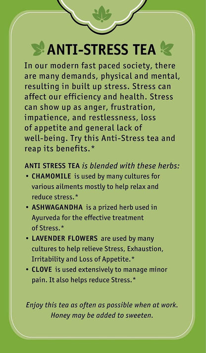 Herbal Cup Ayurveda Tea, Organic Anti-Stress, No Caffeine Herbal Supplement (Anti-Stress, 16 Count (Pack of 1))
