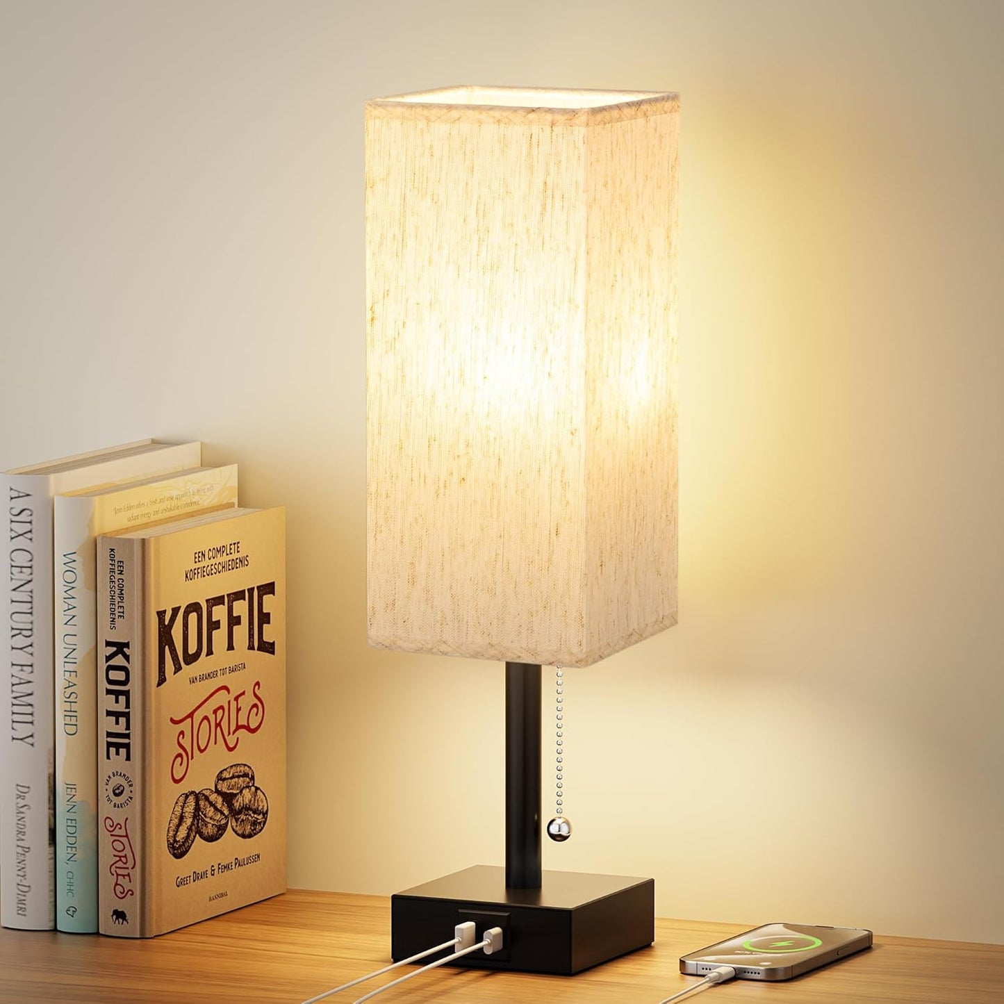 aooshine Small Table Lamp for Bedroom - Bedside Lamps for Nightstand, Minimalist Night Stand Light Lamp with Square Fabric Shade, Desk Reading Lamp for Kids Room Living Room Office Dorm